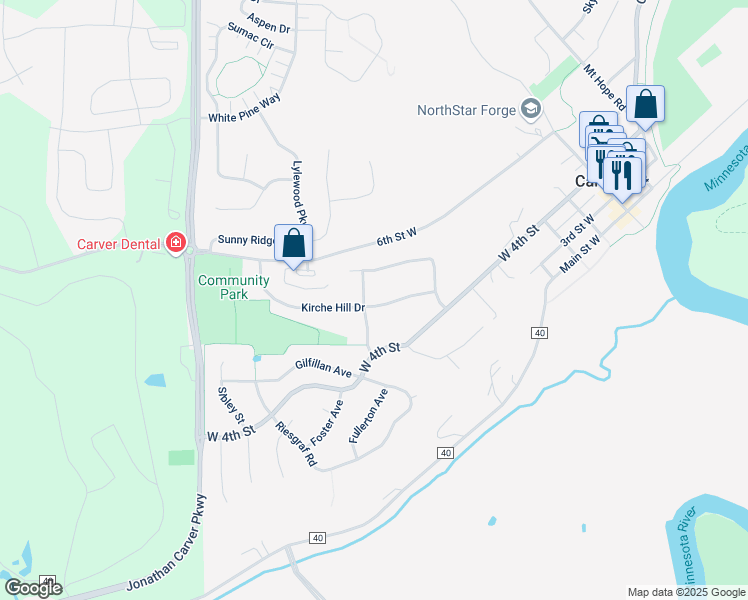 map of restaurants, bars, coffee shops, grocery stores, and more near 716 Kirche Hill Drive in Carver