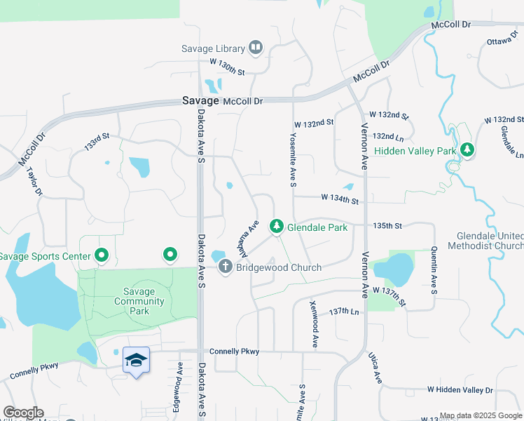 map of restaurants, bars, coffee shops, grocery stores, and more near 13439 Alabama Avenue in Savage
