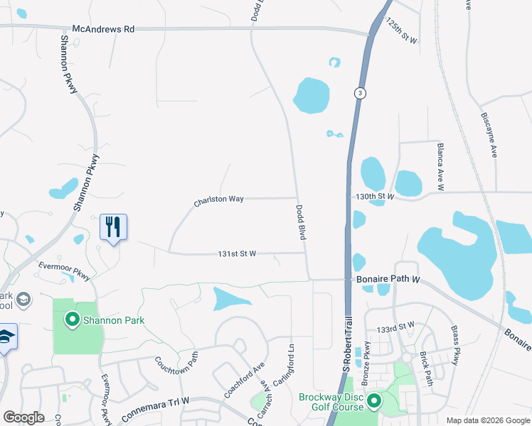 map of restaurants, bars, coffee shops, grocery stores, and more near 13032 Charlston Way in Rosemount