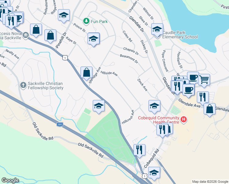 map of restaurants, bars, coffee shops, grocery stores, and more near in Lower Sackville