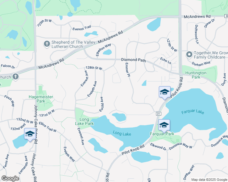 map of restaurants, bars, coffee shops, grocery stores, and more near 13085 132nd Street West in Apple Valley
