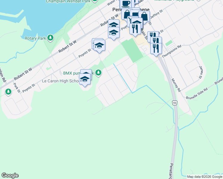 map of restaurants, bars, coffee shops, grocery stores, and more near 29 John Street in Penetanguishene