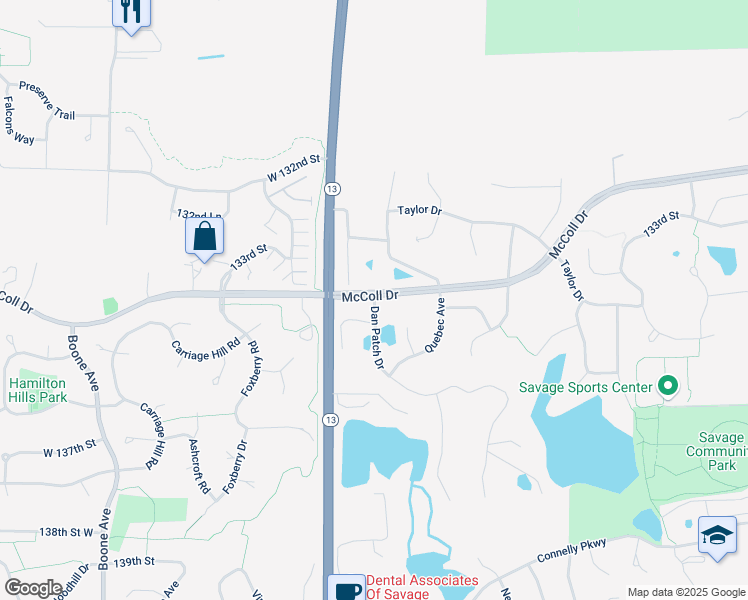 map of restaurants, bars, coffee shops, grocery stores, and more near 7839 Dan Patch Drive in Savage