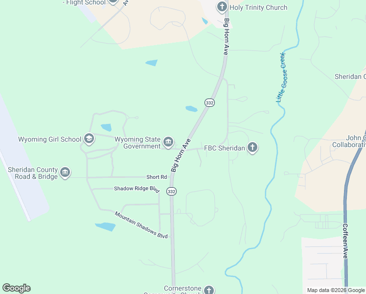 map of restaurants, bars, coffee shops, grocery stores, and more near 3521 Big Horn Avenue in Sheridan