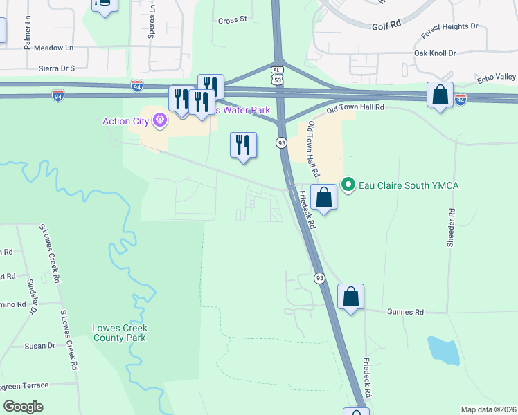 map of restaurants, bars, coffee shops, grocery stores, and more near 2909 Lorch Avenue in Eau Claire