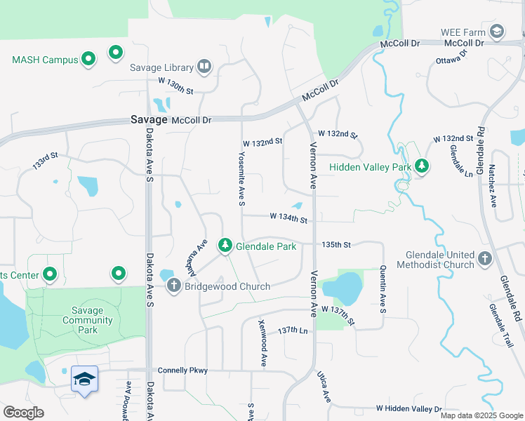 map of restaurants, bars, coffee shops, grocery stores, and more near 5752 West 134th Street in Savage