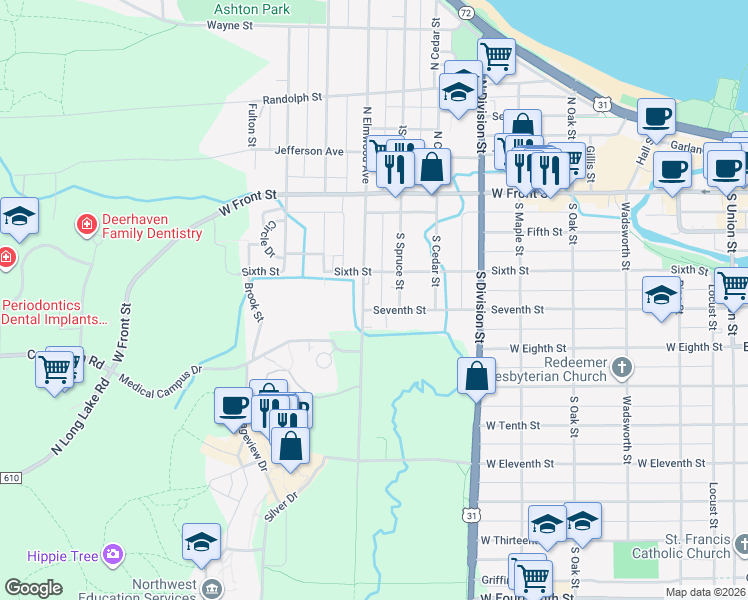 map of restaurants, bars, coffee shops, grocery stores, and more near in Traverse City