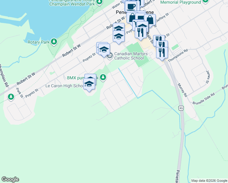 map of restaurants, bars, coffee shops, grocery stores, and more near 8 Hewson Street in Penetanguishene
