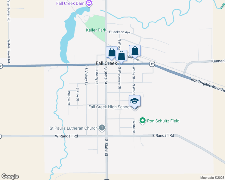 map of restaurants, bars, coffee shops, grocery stores, and more near 126 East Washington Avenue in Fall Creek