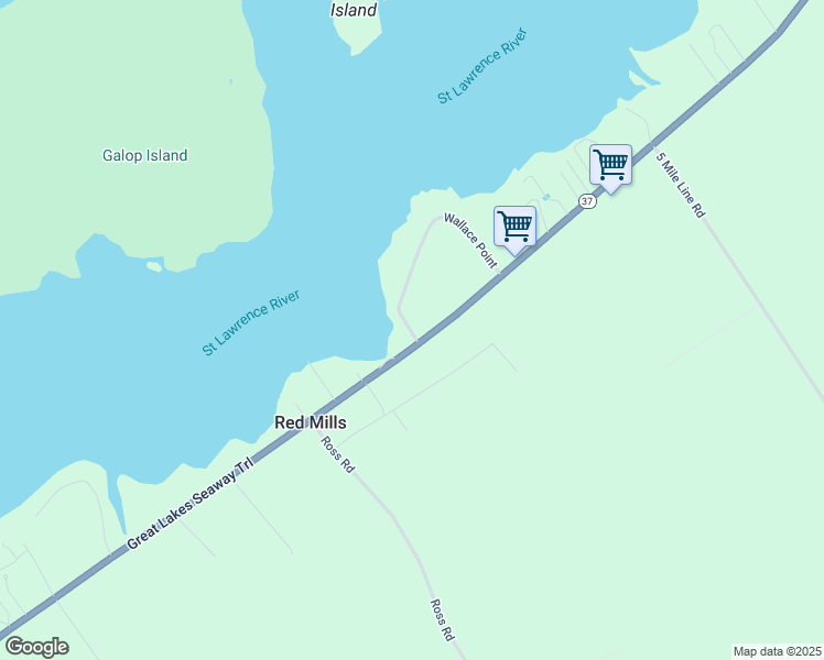 map of restaurants, bars, coffee shops, grocery stores, and more near 14 Wallace Point in Ogdensburg