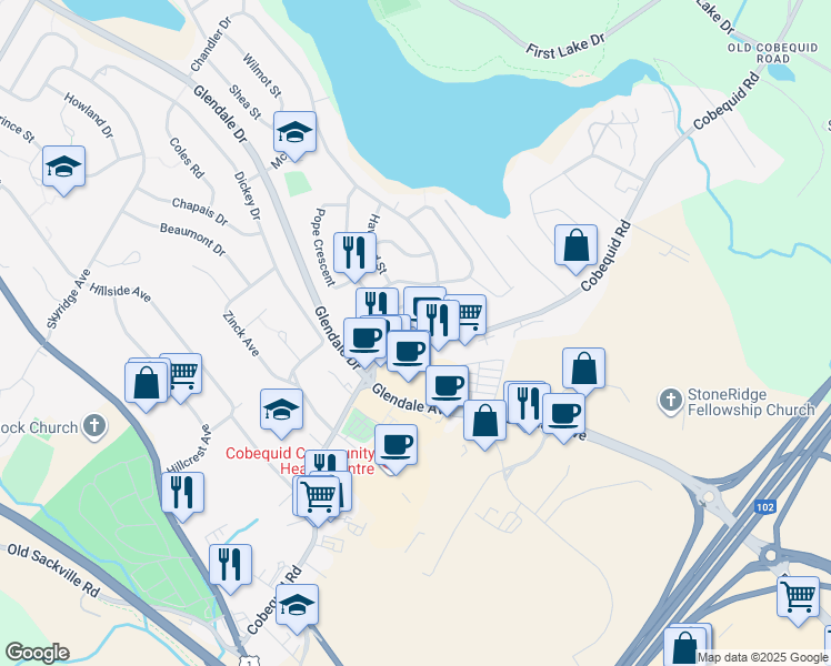 map of restaurants, bars, coffee shops, grocery stores, and more near 254 Cobequid Road in Lower Sackville