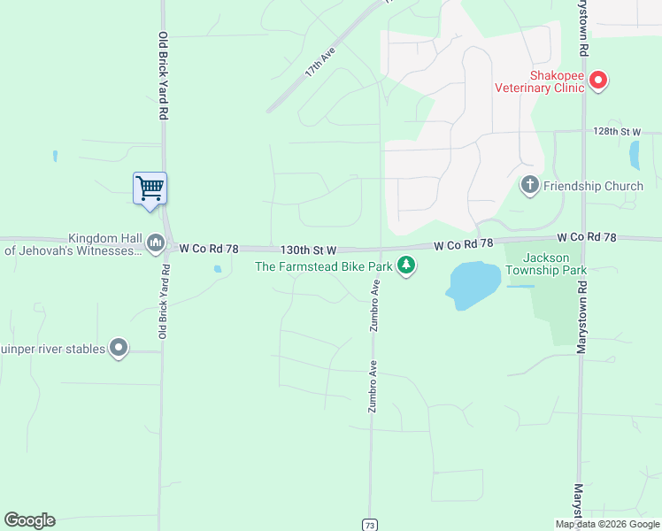 map of restaurants, bars, coffee shops, grocery stores, and more near 1684 130th Street West in Shakopee