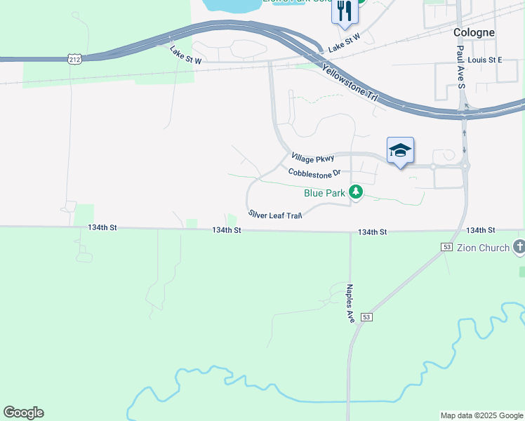 map of restaurants, bars, coffee shops, grocery stores, and more near 2264 Silver Leaf Trail in Cologne