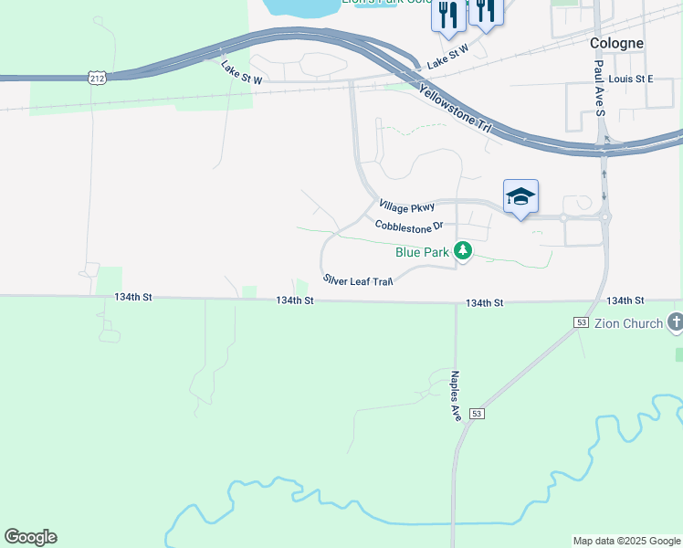 map of restaurants, bars, coffee shops, grocery stores, and more near 2264 Silver Leaf Trail in Cologne