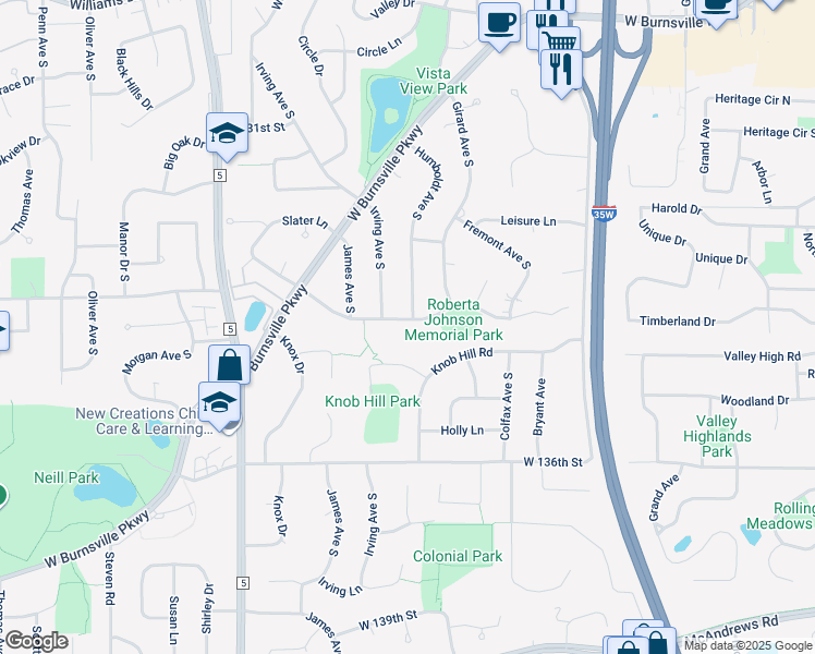map of restaurants, bars, coffee shops, grocery stores, and more near 1501 Lacota Lane in Burnsville