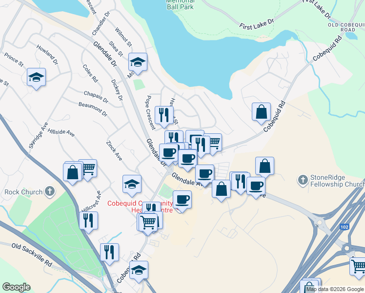 map of restaurants, bars, coffee shops, grocery stores, and more near 11 Nelson Drive in Lower Sackville