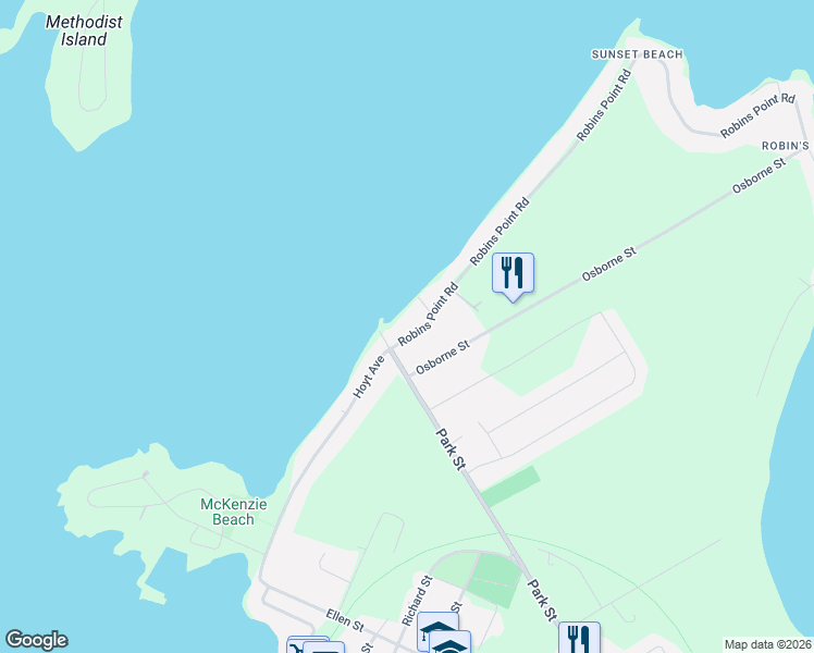 map of restaurants, bars, coffee shops, grocery stores, and more near 12 Robins Point Road in Simcoe County