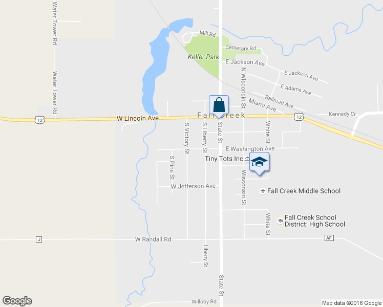 map of restaurants, bars, coffee shops, grocery stores, and more near 240 West Washington Avenue in Fall Creek
