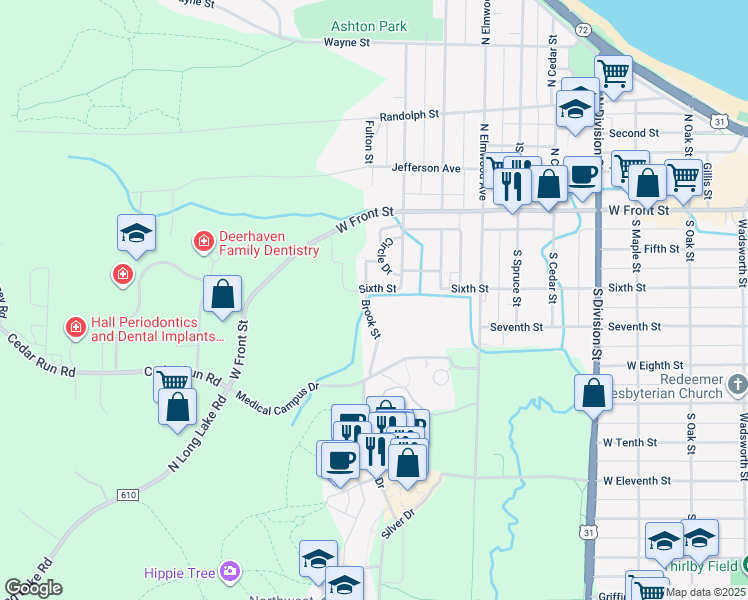 map of restaurants, bars, coffee shops, grocery stores, and more near in Grand Traverse County