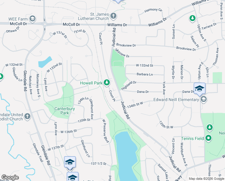map of restaurants, bars, coffee shops, grocery stores, and more near 13300 Court Place in Burnsville