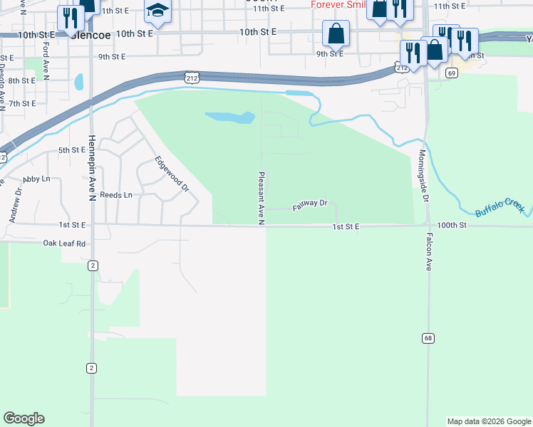 map of restaurants, bars, coffee shops, grocery stores, and more near 104 Pleasant Avenue North in Glencoe