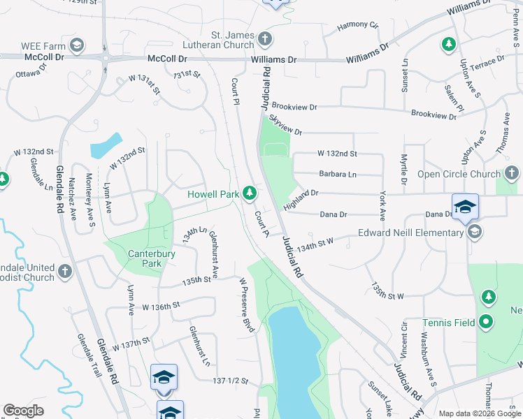 map of restaurants, bars, coffee shops, grocery stores, and more near 13300 Court Place in Burnsville