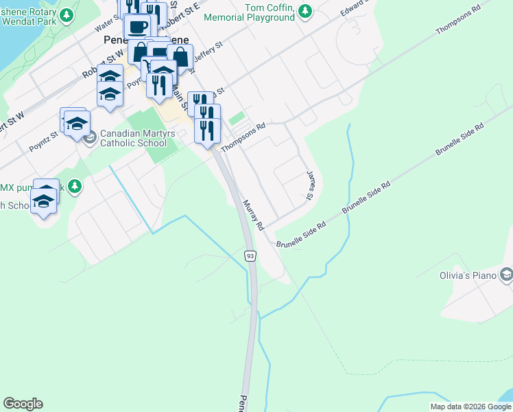 map of restaurants, bars, coffee shops, grocery stores, and more near 477 Murray Road in Penetanguishene