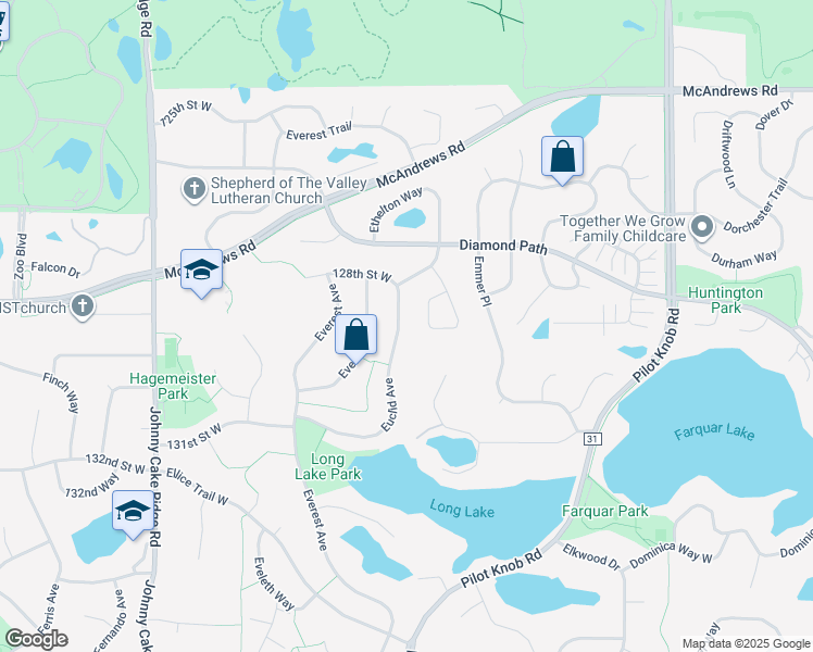 map of restaurants, bars, coffee shops, grocery stores, and more near 12886 Euclid Avenue in Apple Valley