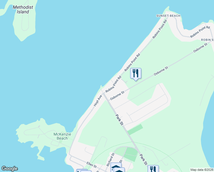 map of restaurants, bars, coffee shops, grocery stores, and more near 6 Robins Point Road in Simcoe County