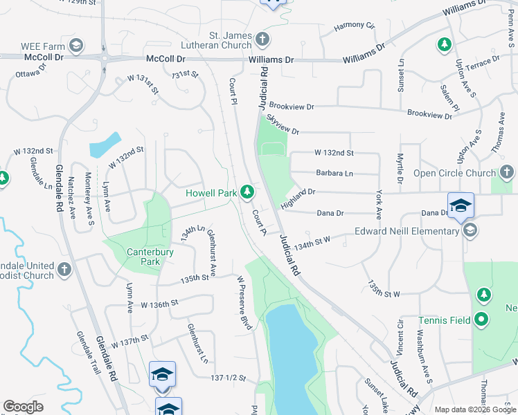 map of restaurants, bars, coffee shops, grocery stores, and more near 13300 Court Place in Burnsville