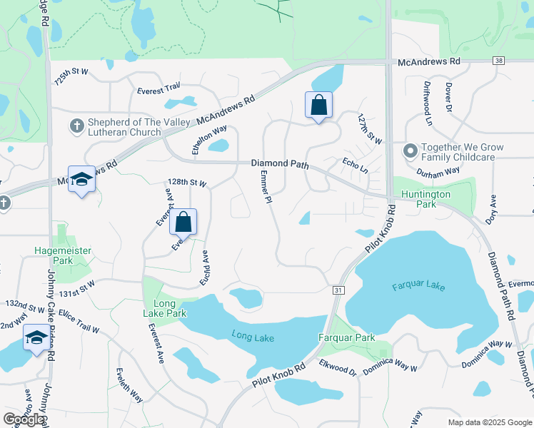map of restaurants, bars, coffee shops, grocery stores, and more near 12961 Emmer Place in Apple Valley