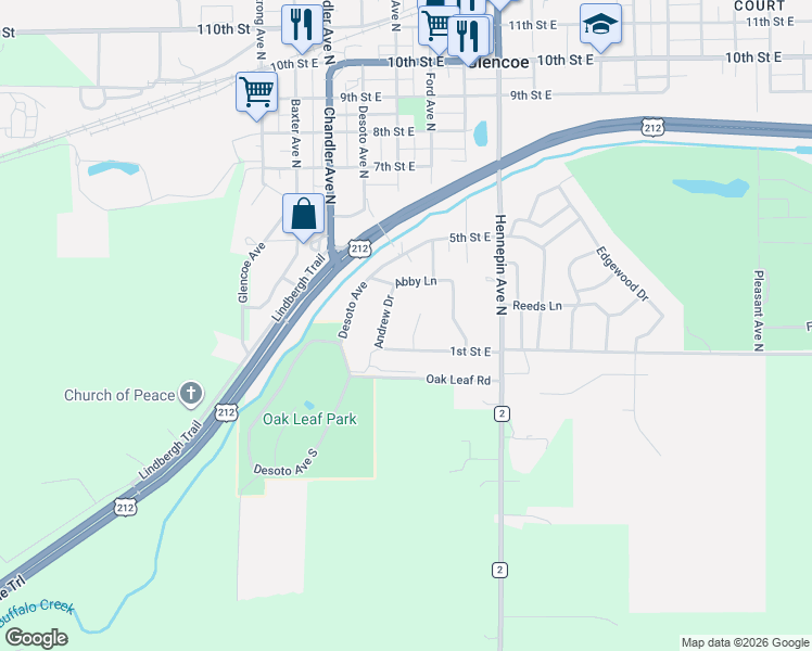 map of restaurants, bars, coffee shops, grocery stores, and more near 212 Douglas Drive in Glencoe