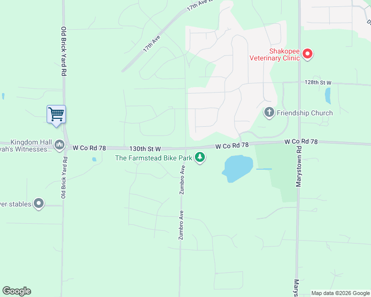 map of restaurants, bars, coffee shops, grocery stores, and more near County Road 73 in Shakopee