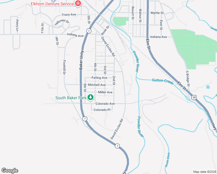 map of restaurants, bars, coffee shops, grocery stores, and more near 2175 Mitchell Avenue in Baker City