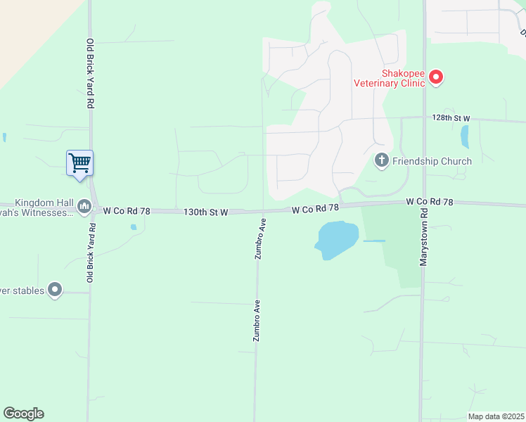 map of restaurants, bars, coffee shops, grocery stores, and more near 13001 Zumbro Avenue in Shakopee