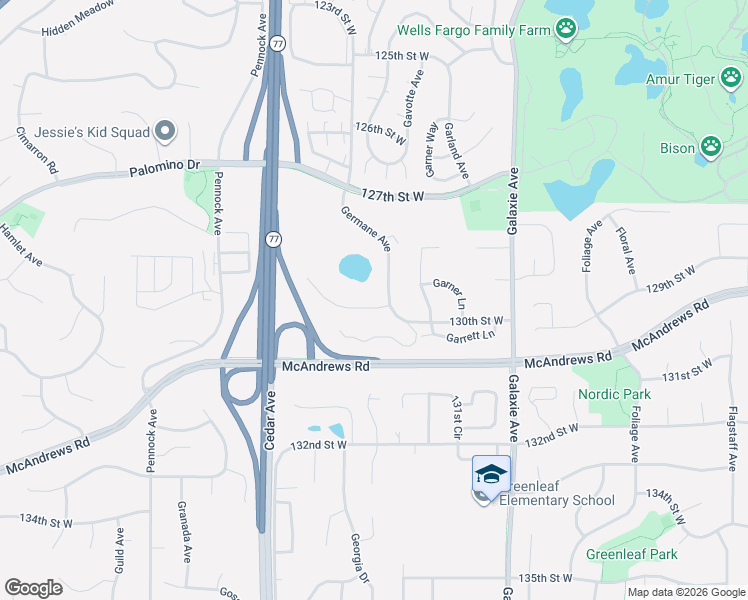 map of restaurants, bars, coffee shops, grocery stores, and more near 7275 130th Street West in Apple Valley