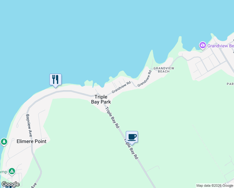 map of restaurants, bars, coffee shops, grocery stores, and more near 25 Grandview Road in Port McNicoll