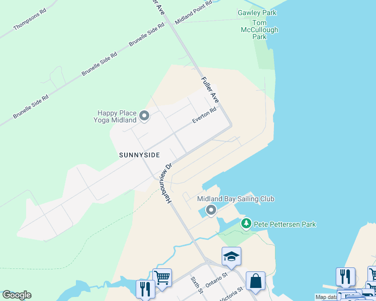 map of restaurants, bars, coffee shops, grocery stores, and more near 1090 Harbourview Drive in Midland