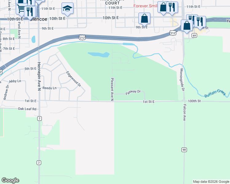 map of restaurants, bars, coffee shops, grocery stores, and more near 104 Pleasant Avenue North in Glencoe