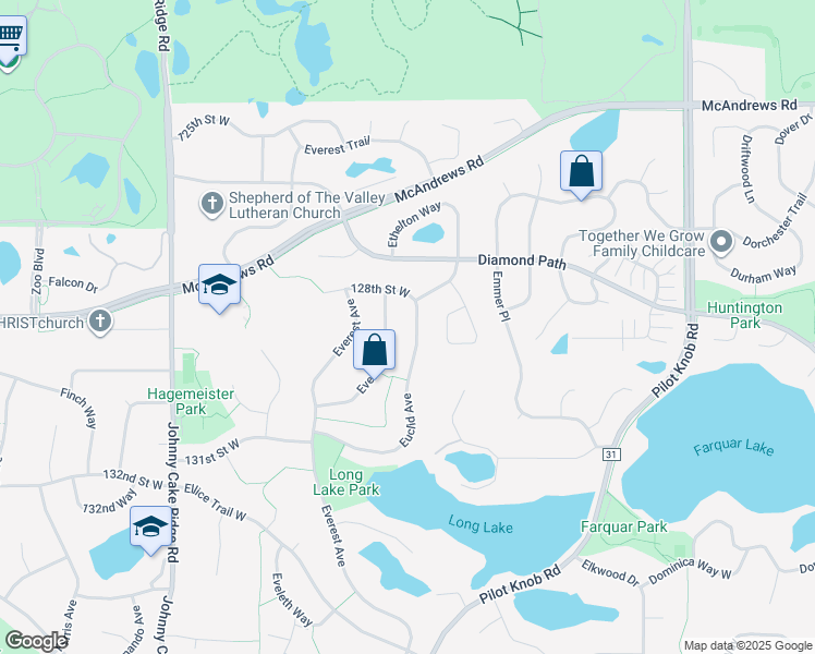 map of restaurants, bars, coffee shops, grocery stores, and more near 12886 Euclid Avenue in Apple Valley