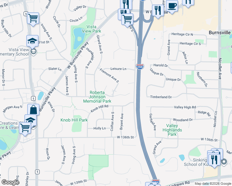 map of restaurants, bars, coffee shops, grocery stores, and more near 1013 Lacota Lane in Burnsville