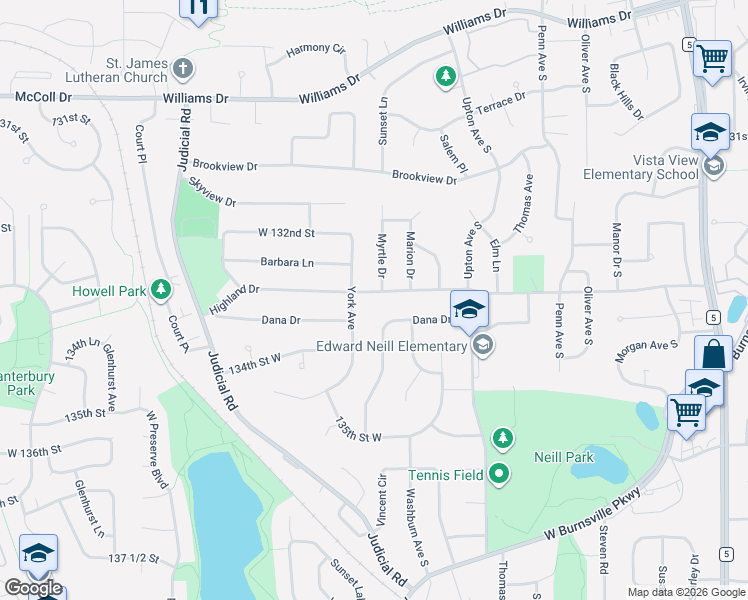 map of restaurants, bars, coffee shops, grocery stores, and more near 2901 Highland Drive in Burnsville