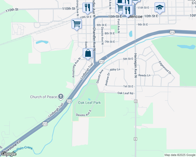 map of restaurants, bars, coffee shops, grocery stores, and more near 307 Desoto Avenue in Glencoe