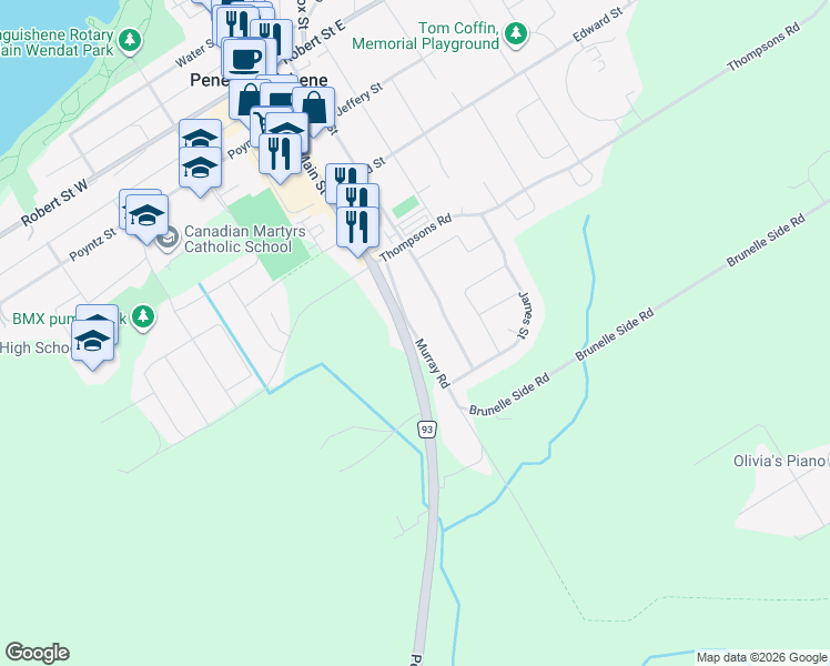 map of restaurants, bars, coffee shops, grocery stores, and more near 477 Murray Road in Penetanguishene