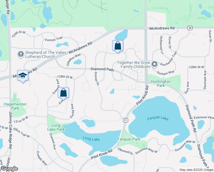 map of restaurants, bars, coffee shops, grocery stores, and more near 12995 Eastview Court in Apple Valley