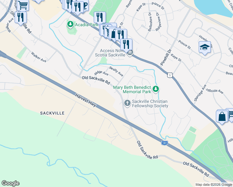 map of restaurants, bars, coffee shops, grocery stores, and more near 430 Old Sackville Road in Lower Sackville