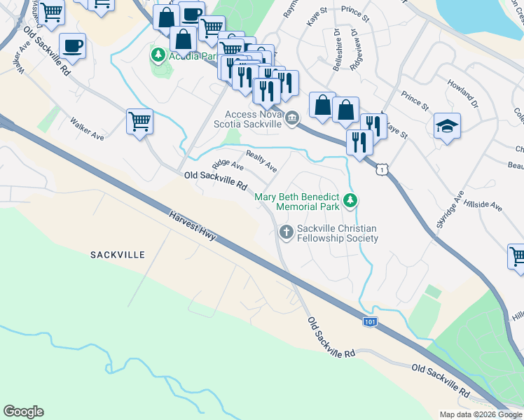 map of restaurants, bars, coffee shops, grocery stores, and more near 430 Old Sackville Road in Lower Sackville