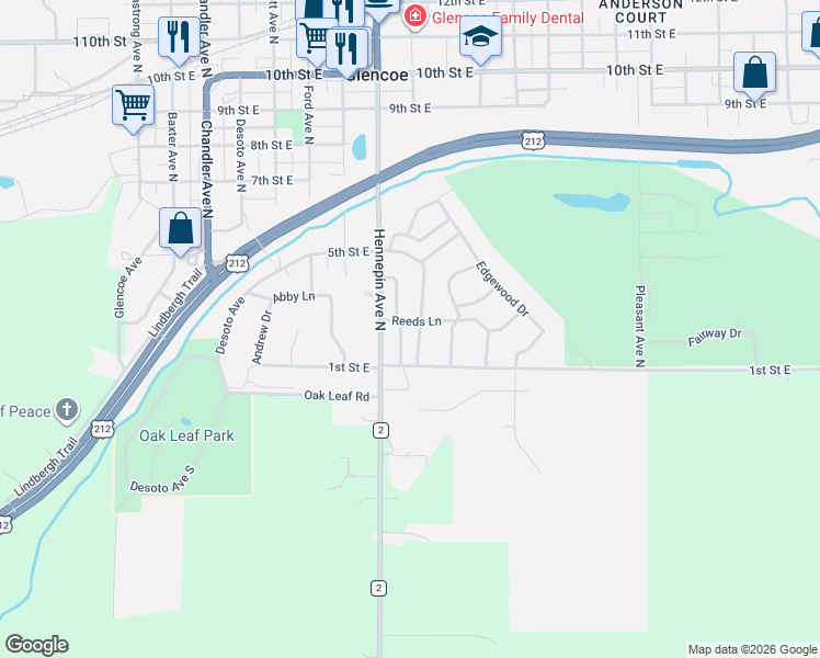 map of restaurants, bars, coffee shops, grocery stores, and more near 115 Interwood Drive in Glencoe