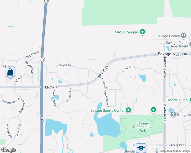 map of restaurants, bars, coffee shops, grocery stores, and more near 7133 Taylor Drive in Savage