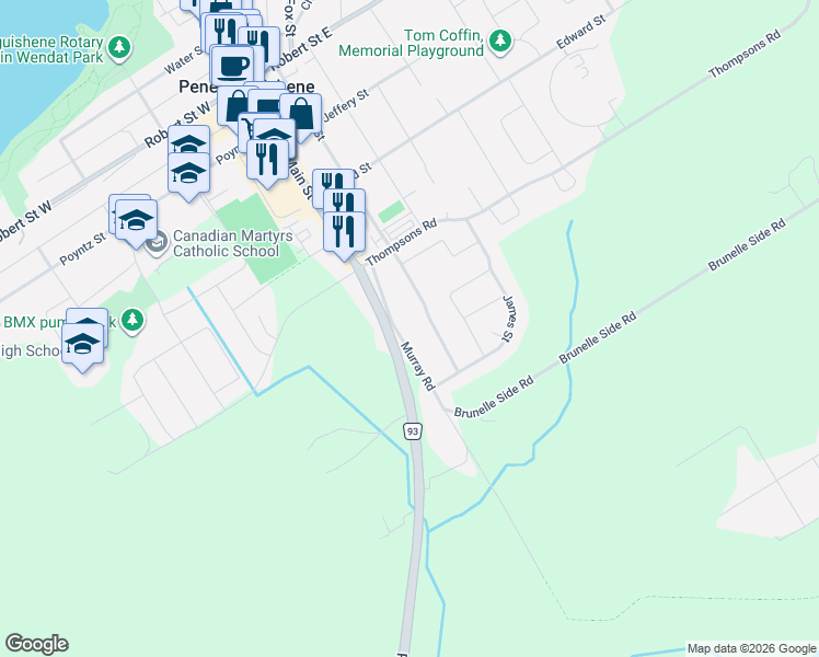map of restaurants, bars, coffee shops, grocery stores, and more near 477 Murray Road in Penetanguishene